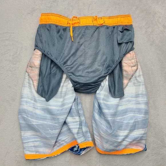 Nike Shorts Mens Large Blue White Orange Swim 11" Inseam Lined Drawstring - Picture 11 of 12